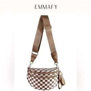 Emmafy brown & white checkered large women’s crossbody